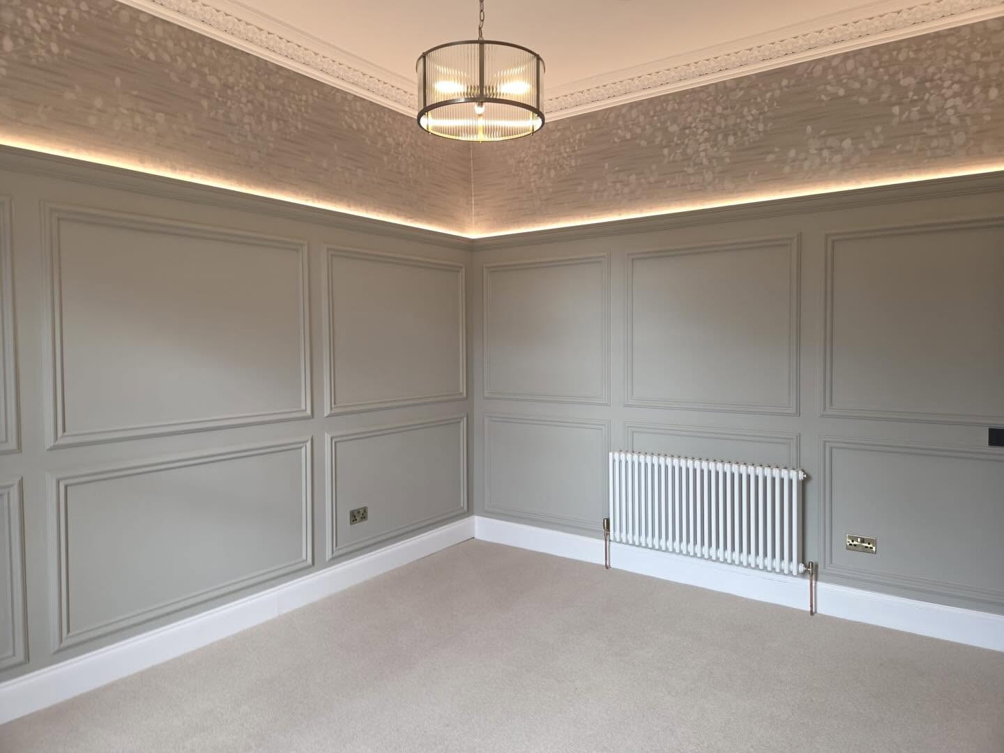 Panelled wall with a feature ceiling and cornice